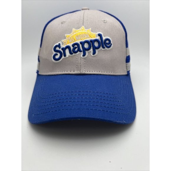 Vintage Snapple Hat Cap Blue Side Stripes Strap Back Soda Pop Trucker GR12 - Picture 2 of 8